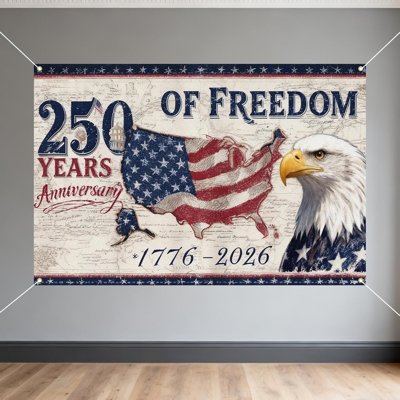 American 250 Years of Freedom Backdrop 1776-2026 American 250 Anniversary Party Decoration 250th USA Independence Patriotic Photo Booth Background for Independence Day 4th of July-3.6 x 6 Ft
